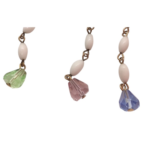 Vintage Beaded White Tassel Necklace Purple Green Blue Glass Crystal Beads - Picture 10 of 10